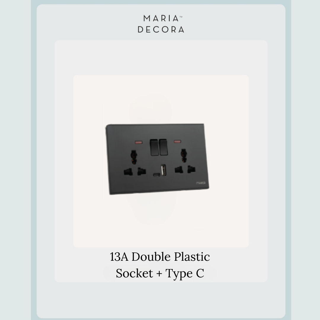 13A Double Plastic Socket + Type C
